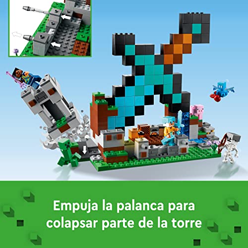 LEGO 21244 Minecraft La Fortificación-Espada, Juguete de Construcción, Mini Figuras Creeper, Soldado & 21242 Minecraft El Combate en el End, Juego de Batalla, PVP, Escenario con Lava