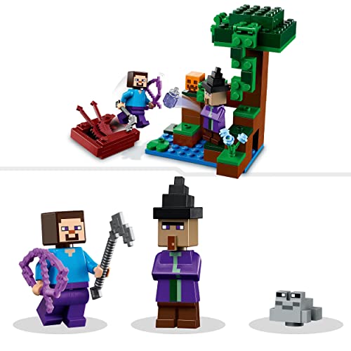 LEGO 21248 Minecraft La Granja-Calabaza Casa de Juguete de Construcción con Rana, Barco, Cofre del Tesoro, Las Figuras de Steve y la Bruja, bioma del pantano, Regalo para Niños y Niñas