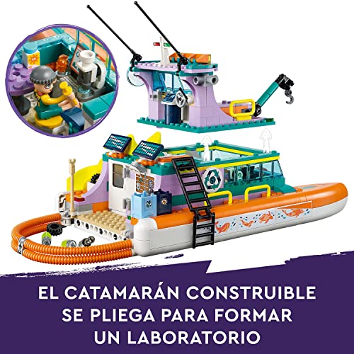 LEGO 41734 Friends Barco de Rescate Marítimo con Animales Marinos de Juguete y Submarino, Juego Educativo, Regalo para Niñas y Niños de 7 Años o Más