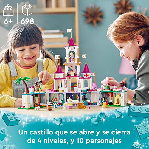 LEGO 43205 Disney Princess Gran Castillo de Aventuras, Ariel, Vaiana, Rapunzel, Blancanieves y Más, Juguete Construcción, Regalos Reyes y Navidad