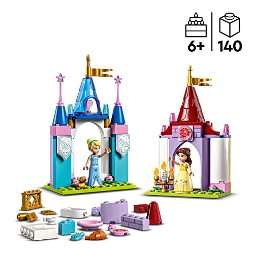 LEGO 43219 Disney Princess Castillos Creativos, Juguete de Construcción con Mini Muñecas de Bella y Cenicienta, Juego Portátil con Caja de Almacenamiento, Regalos para Niñas y Niños