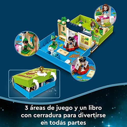LEGO 43220 Disney Cuentos e Historias: Peter Pan y Wendy, Juguete de Viaje para Niños de 5+ Años en Forma de Libro, 3 Micro Muñecas y Barco Pirata