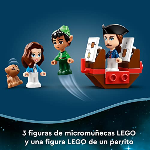 LEGO 43220 Disney Cuentos e Historias: Peter Pan y Wendy, Juguete de Viaje para Niños de 5+ Años en Forma de Libro, 3 Micro Muñecas y Barco Pirata