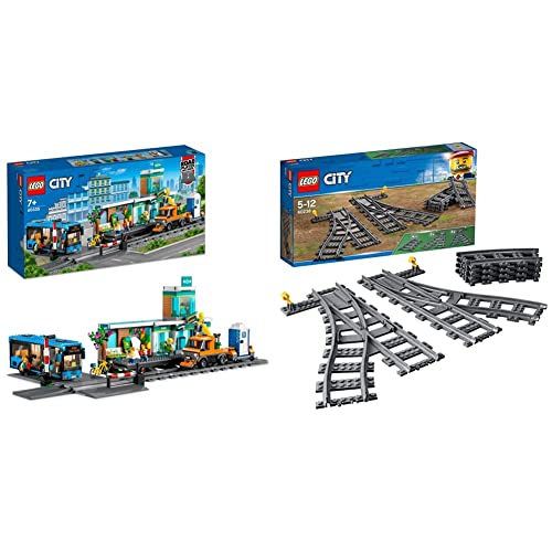 LEGO 60335 City Estación de Tren, Juguete con Autobús, Camión, Vías, Bases de Carretera y Paso a Nivel & 60238 City Cambios de Agujas, Juguetes de Construcción para Niños Entre 5 y 12 Años