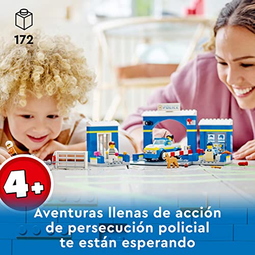 LEGO 60370 City Persecución en la Comisaría de Policía con Cárcel, Moto y Coche de Juguete, 4 Mini Figuras y Perro para Niños de 4 Años o Más