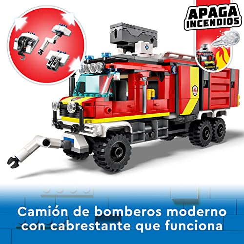 LEGO 60374 City Unidad Móvil de Control de Incendios, Camión de Bomberos de Juguete, Drones y 3 Mini Figuras, Vehículos de Emergencia para Niños