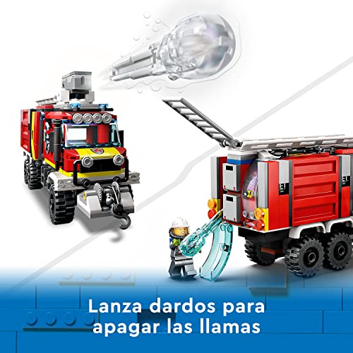 LEGO 60374 City Unidad Móvil de Control de Incendios, Camión de Bomberos de Juguete, Drones y 3 Mini Figuras, Vehículos de Emergencia para Niños