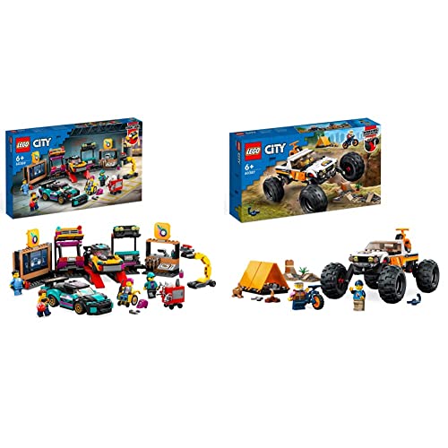 LEGO 60389 City Taller Mecánico de Tuning con 2 Coches de Juguete Personalizables, Set Construcción & 60387 City Todoterreno 4x4 Aventurero, Coche de Juguete para Construir