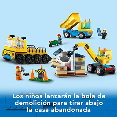 LEGO 60391 City Camiones de Construcción y Grúa con Bola de Demolición, Excavadora de Juguete, Camión Basculante y Vehículos de Transporte, Set de Aprendizaje para Niños y Niñas a Partir de 4 Años