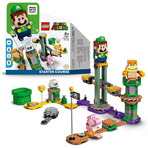 LEGO 71387 Super Mario Aventuras con Luigi Pack Inicial, Juguete Mario Bros con Mini Figura Interactiva, Set de Construcción & Amazon Basics - Pilas AAA Recargables, precargadas, Paquete de 4