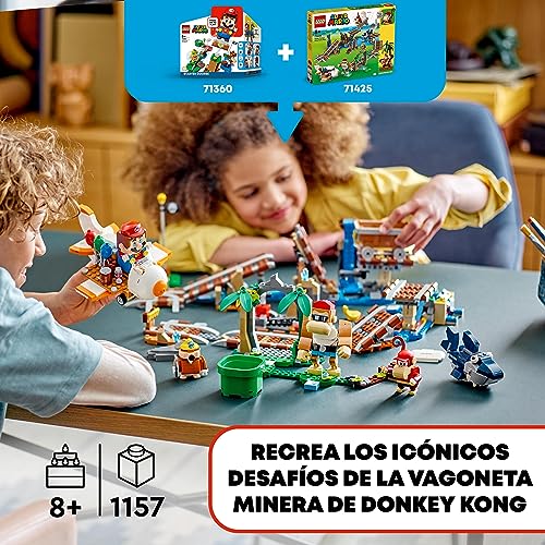 LEGO 71425 Super Mario Set de Expansión: Vagoneta Minera de Diddy Kong, Construye y Juega con el Desafío de la Pista de Juguete, Avión de Construcción y 4 Figuras de Personajes, para Niños y Niñas