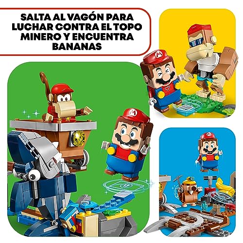 LEGO 71425 Super Mario Set de Expansión: Vagoneta Minera de Diddy Kong, Construye y Juega con el Desafío de la Pista de Juguete, Avión de Construcción y 4 Figuras de Personajes, para Niños y Niñas