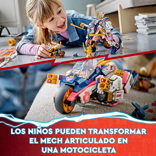 LEGO 71792 Ninjago Moto de Carreras Mecánica Transformer de Sora, Set 2in1, Figura de Acción Transformer Mecánica a Moto Ninja con 3 Minifiguras, Juguete para Niños y Niñas