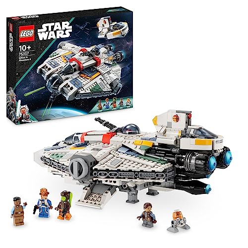 LEGO 75357 Star Wars Espíritu y Fantasma II, Set de 2 Vehículos de Ahsoka de Ladrillos, Nave Estelar de Juguete para Construir con 5 Personajes Jacen Syndulla y una Figura del Droide Chopper