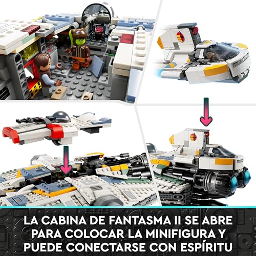 LEGO 75357 Star Wars Espíritu y Fantasma II, Set de 2 Vehículos de Ahsoka de Ladrillos, Nave Estelar de Juguete para Construir con 5 Personajes Jacen Syndulla y una Figura del Droide Chopper