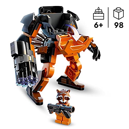 LEGO 76243 Marvel Armadura Robótica de Rocket, Guardianes de la Galaxia, Figura de Acción de Juguete para Construir, Vengadores, Regalos para Niños