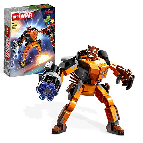 LEGO 76243 Marvel Armadura Robótica de Rocket, Guardianes de la Galaxia, Figura de Acción de Juguete para Construir, Vengadores, Regalos para Niños