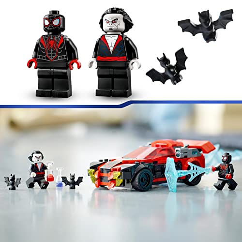 LEGO 76244 Marvel Miles Morales vs. Morbius, Juguete de Spider-Man para Construir, Coche de Carreras, Mini Figuras Spidey, Regalos para Niños y Niñas