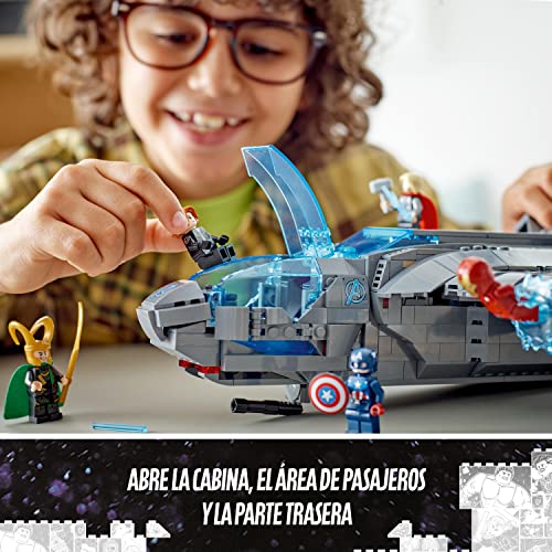 LEGO 76248 Marvel Quinjet de los Vengadores, Avión de Juguete para Construir, Mini Figuras de Viuda Negra, Thor, Capitán América, Iron Man y Loki, Infinity Saga