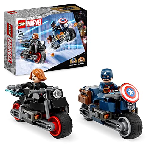 LEGO 76260 Marvel Motos de la Viuda Negra y el Capitán América, Set de Avengers: Edad de Ultron con 2 Motos de Juguete de Super Héroe para niños y niñas de 6 años en adelante