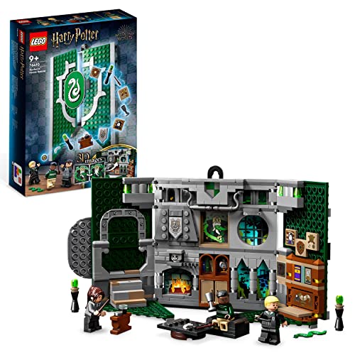 LEGO 76410 Harry Potter Estandarte de la Casa Slytherin, Sala Común del Castillo de Hogwarts o Cuadro de Pared, Juguete de Viaje, Mini Figura Draco Malfoy