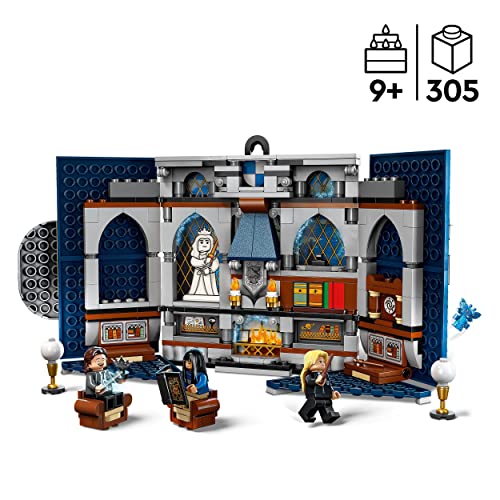 LEGO 76411 Harry Potter Estandarte de la Casa Ravenclaw, Sala Común del Castillo de Hogwarts o Cuadro de Pared con Mini Figura de Luna Lovegood, Juguete de Viaje