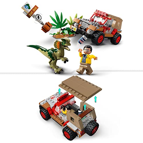LEGO 76958 Jurassic Park Emboscada al Dilofosaurio, Juguete de Construcción para Niños y Niñas a Partir de 6 años, con una Figura de Dinosaurio y un Coche Jeep, Set de Colección del 30 Aniversario