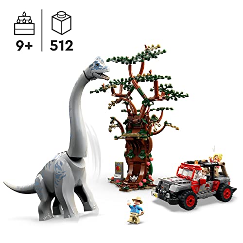 LEGO 76960 Jurassic Park Descubrimiento del Braquiosaurio, Set de Dinosaurio de Juguete con Figuras, Árbol y un Coche para Construir Jeep, Regalo para Niños y Niñas, Colección 30 Aniversario