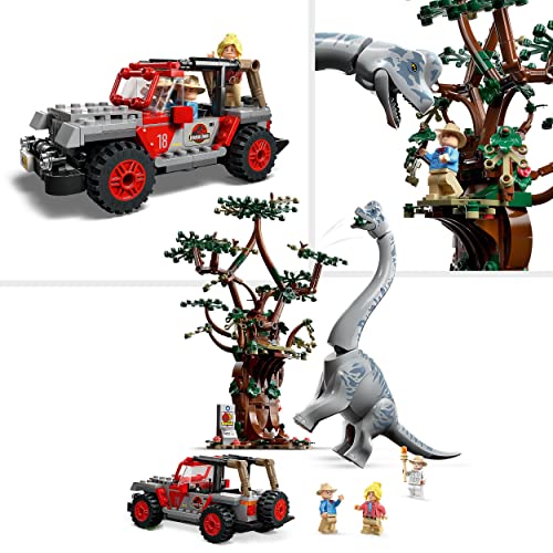 LEGO 76960 Jurassic Park Descubrimiento del Braquiosaurio, Set de Dinosaurio de Juguete con Figuras, Árbol y un Coche para Construir Jeep, Regalo para Niños y Niñas, Colección 30 Aniversario