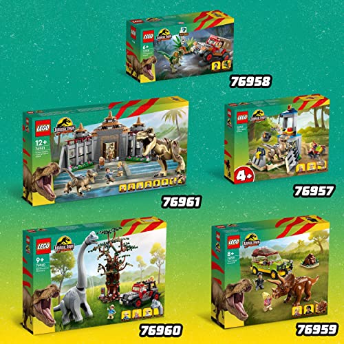 LEGO 76961 Jurassic Park Centro de Visitantes: Ataque del T. Rex y el Raptor con Juguetes de Dinosaurios Móviles, Figura de Esqueleto y Minifiguras, Colección 30 Aniversario