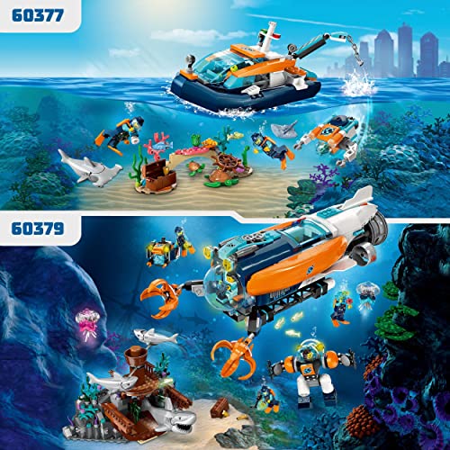 LEGO CITY 60377 El bote de exploraci�n submarina, juguete con figuras de animales marinos