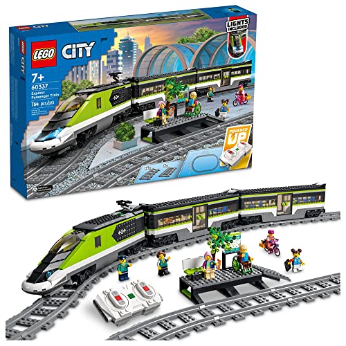 LEGO City Express - Juego de tren de pasajeros 60337, juguete controlado a distancia, regalos para niños, niños y niñas con faros de trabajo, 2 entrenadores y 24 piezas de pista