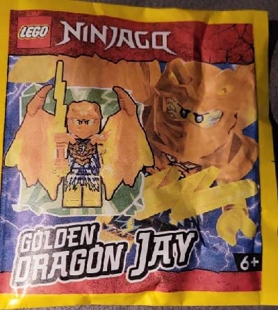 LEGO Juego combinado de dragón dorado cristalizado de Ninjago: Minifiguras Cole Jay Zane y Kai con armas