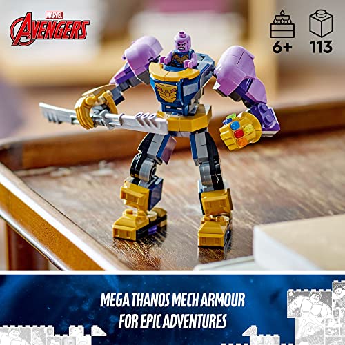 LEGO Marvel Thanos Mech Armor 76242, juego de figuras de acción de los Vengadores, juguete de construcción con guante infinito y piedras, regalo coleccionable de superhéroe para niños y niñas a partir