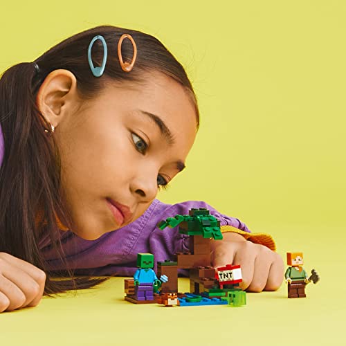 LEGO Minecraft The Swamp Adventure 21240, juguete de construcción con figuras de Alex y zombi en bioma, idea de regalo de cumpleaños para niños a partir de 8 años