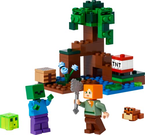 LEGO Minecraft The Swamp Adventure 21240, juguete de construcción con figuras de Alex y zombi en bioma, idea de regalo de cumpleaños para niños a partir de 8 años
