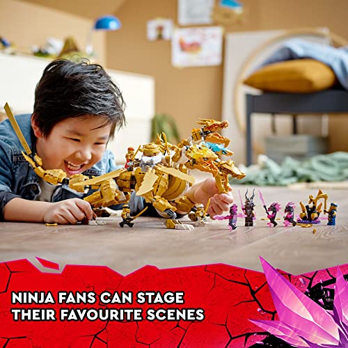 LEGO NINJAGO Lloyd's Golden Ultra Dragon Juguete para niños, 71774 Figura de acción grande de 4 cabezas con alas de hoja más 9 minifiguras