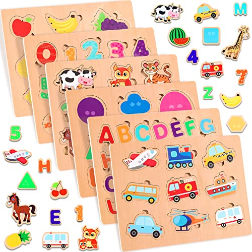 lenbest 6 pcs Puzzle Madera Infantil - Rompecabeza de Madera - Juguetes Montessori Puzzles Número Animal Juguetes Bebes Educativos - Juguete Educativo de Rompecabezas para Niños de 2 3 Años