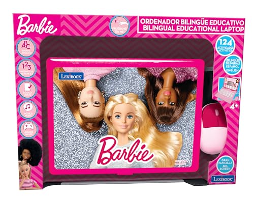 Lexibook Barbie, Portátil Educativo y Bilingüe en Inglés/Español, Juguete para niños con 124 Actividades para Aprender, Juegos y música, Rosa, JC598BBi2