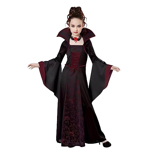 Lieberpaar Disfraz de Halloween de Vampiro para Niña: Disfraz de Fiesta de Disfraces de Carnaval con Collar de Bruja Vampiresa Sacerdotisa Disfraz de Cosplay (110, black red)