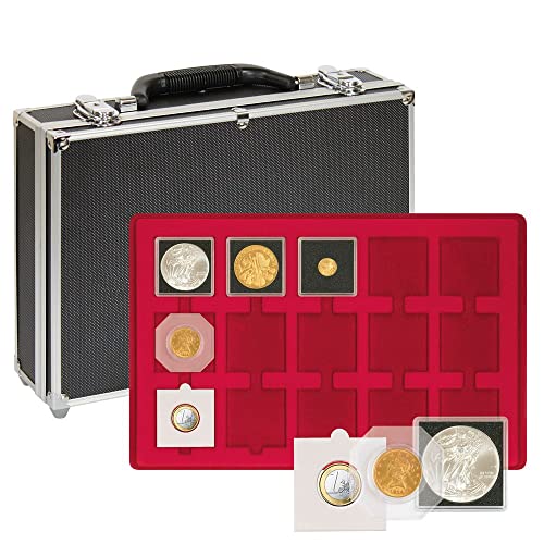 Lindner Gran maletín para coleccionar monedas con 8 bandejas rojas para 120 marcos de monedas, 50 x 50 mm.