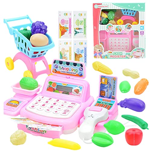 LINGJIONG 27 unidades electrónica caja juguete supermercado caja registradora con escáner micrófono tienda accesorios juego rol juguetes para niñas niños a partir 3 años