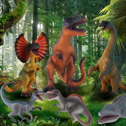 LiRiQi Dinosaurios Juguetes 3-8 Años, 6 Juguetes de Figuras de Dinosaurios Realistas, Indominus Rex Velociraptor Brachiosaurus, Juegos Educativos Regalo de Cumpleaños para Niños Niñas 3 4 5 6 7 8 Años