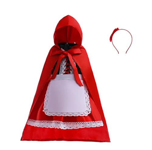 Lito Angels Disfraz de Vestido Caperucita Roja con Capa con Capucha para Niñas Talla 6-7 años, Rojo