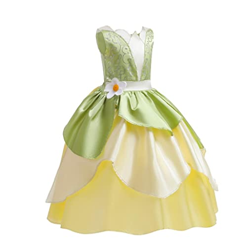 Lito Angels Disfraz Vestido de Princesa Tiana y el sapo con Accesorios para Niñas Talla 6-7 años, Verde