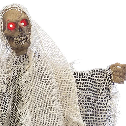 LOLAhome Muerte Esqueleto con luz, Sonido y Movimiento para Halloween Beige de 30x14x27 cm