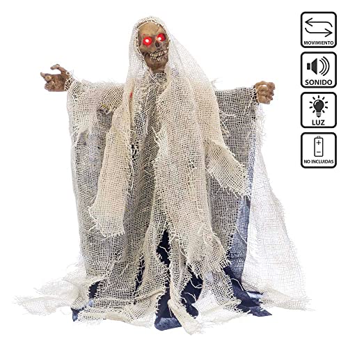 LOLAhome Muerte Esqueleto con luz, Sonido y Movimiento para Halloween Beige de 30x14x27 cm