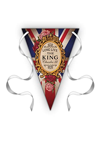 Long Live the King - Juego de 15 banderines triangulares con texto vintage de la Unión Jack – Su Majestad el Rey, coronación de ascenso real del 6 de mayo para decoración de pared o ventana