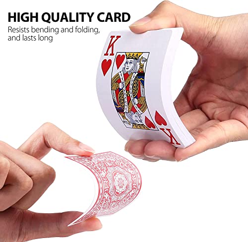 LotFancy Carta de Juego con Impresión Grande, 12 Barajas, Cartas de Póquer con índice Jumbo para Pinochle, Cartas de Juego Canasta, Accesorios Mágicos, Rojo y Azul
