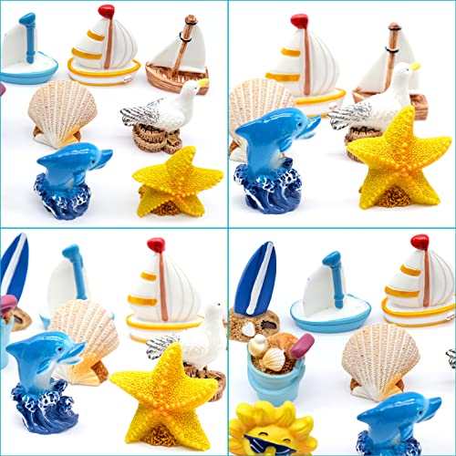LTHERMELK Juego de 10 miniaturas de playa en miniatura, océano, decoración para hadas, jardín, sombrillas, barcos